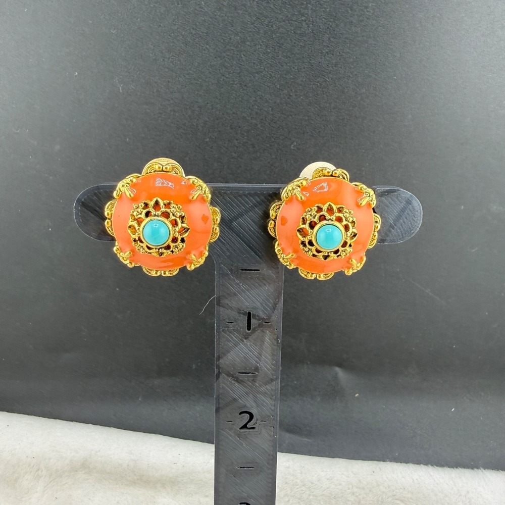 Vintage Joan Rivers Clip On Earrings Gold Tone Enamel Signed
